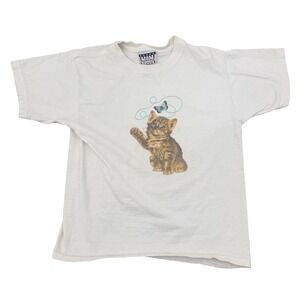 Sonoma Jean Company Kitten Butterfly Graphic Tee XS White Vintage cat kitty